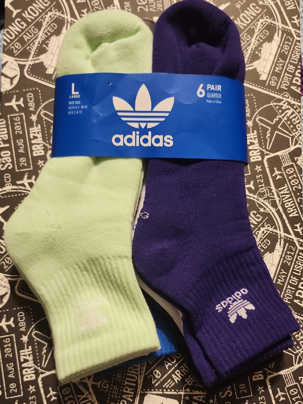 adidas Wmn/Men’s Quarter Socks - Purple & Light Green (6-Pack)